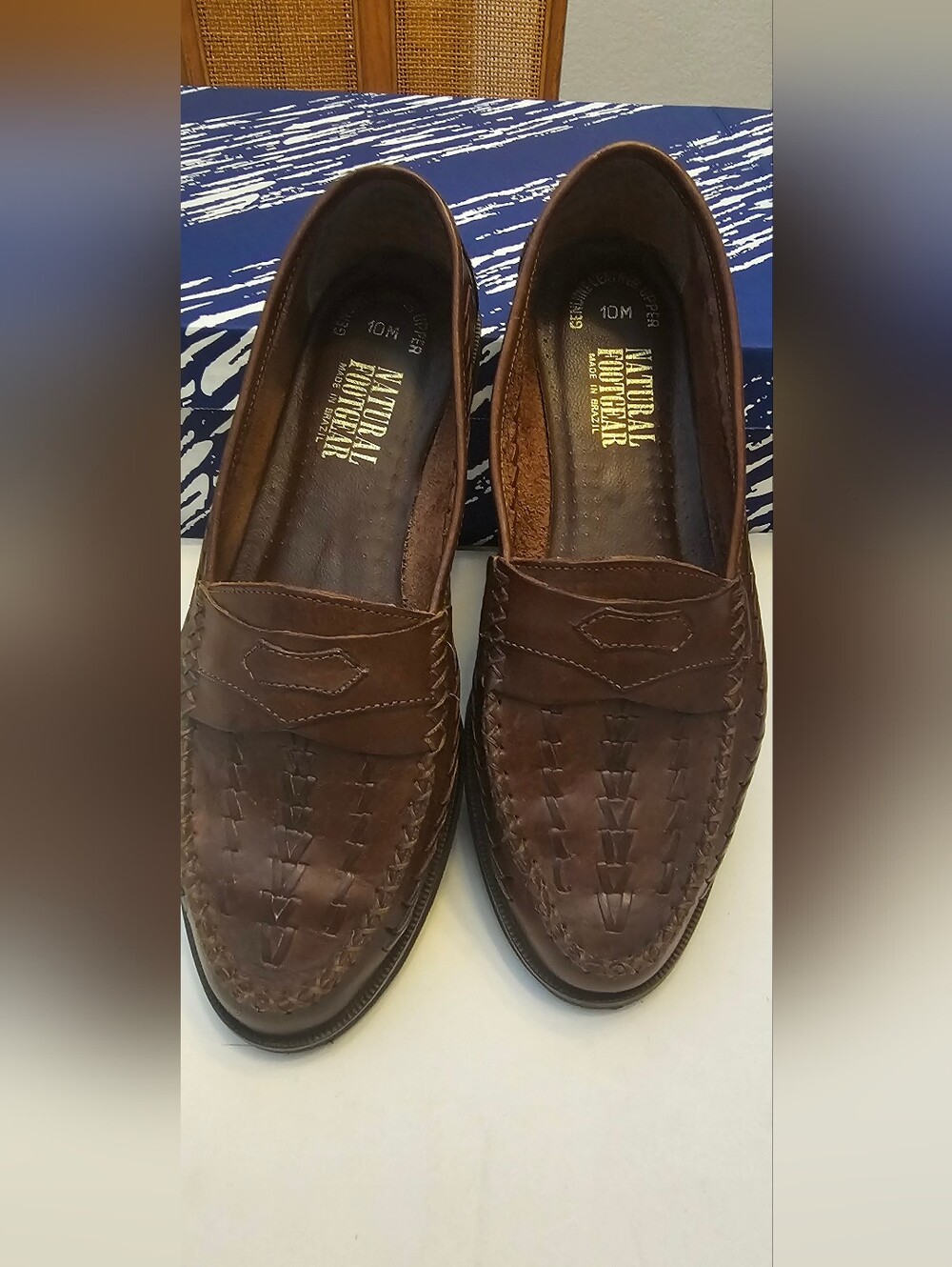 Classic Men’s Brown Slip-On Loafers - Natural Gear 10M Leather Brazil Woven